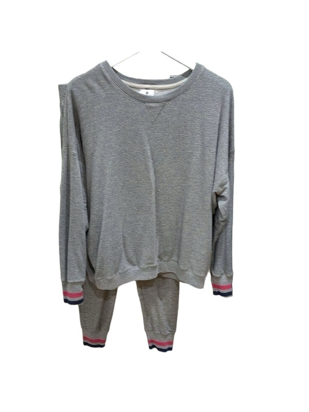 Sundry 2pc Sweat Suit Sweat Shirt Sweat Pants Heather Grey Stripe SZ L 3